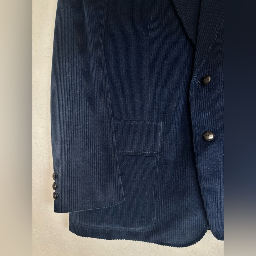 Men’s Vintage Made in Canada Cotton Oversized Navy Blue Corduroy Blazer Jacket - Picture 7 of 12